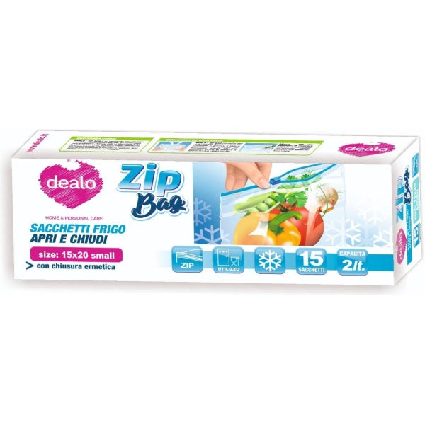 Dealo Zip Bag Sacchetti Frigo Mini 15x20 15pz Con Chiusura Ermetica