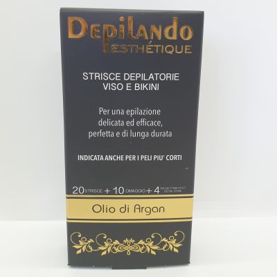 Depilando Estetique’Strisce Depilatorie Viso&Bikini x30pz+4pz Salviettine Post Epilazione Olio D'Argan