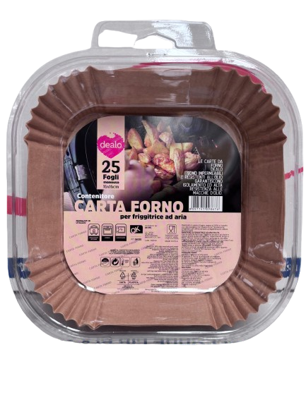 Dealo Carta Per Friggitrice ad Aria x25pz con Bordi Laterali 16cm x 16cm Quadrata