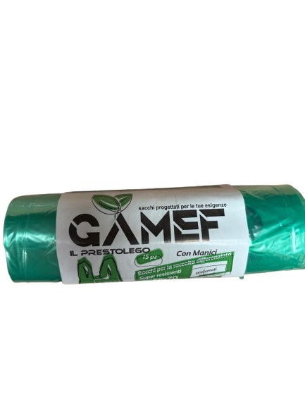 Gamef Sacchi per la Differenziata 55x70 Con Manici Verde 15pz Profumata Muschio