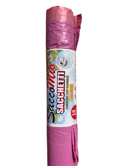 SaccoMio Sacchetti Chiusura con Maniglie Profumata 15 Sacchetti 55x65 Rosa