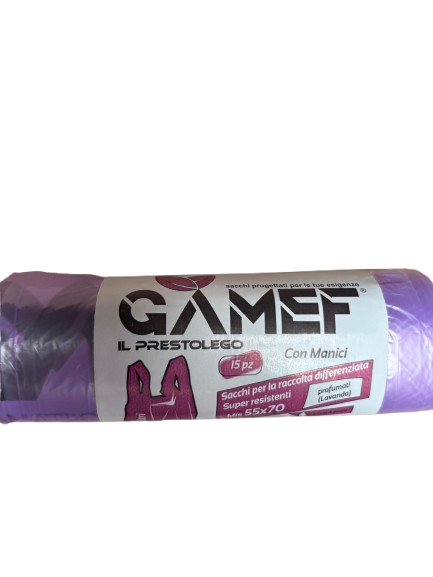 Gamef Sacchi per la Differenziata 55x70 Con Manici Viola 15pz Profumata Lavanda