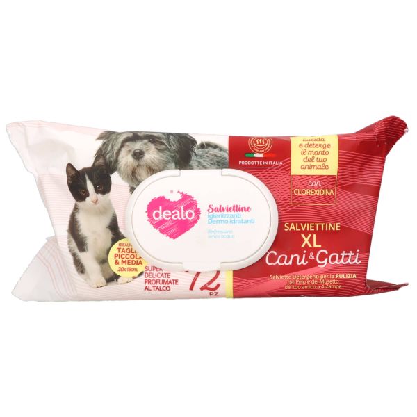 Dealo Salviettine Cani & Gatti x72 XL con Tappo Apri & Chiudi