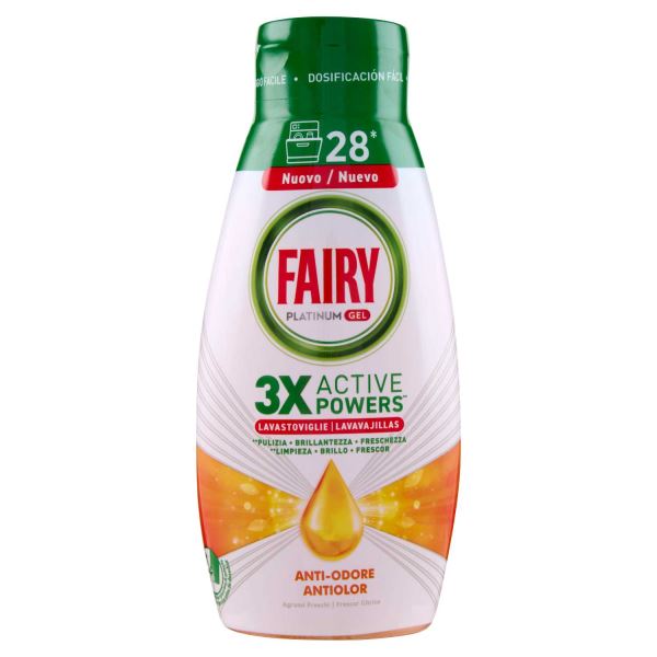Fairy Platinum Gel Lavastoviglie Anti Odore 504ml 28 Lavaggi