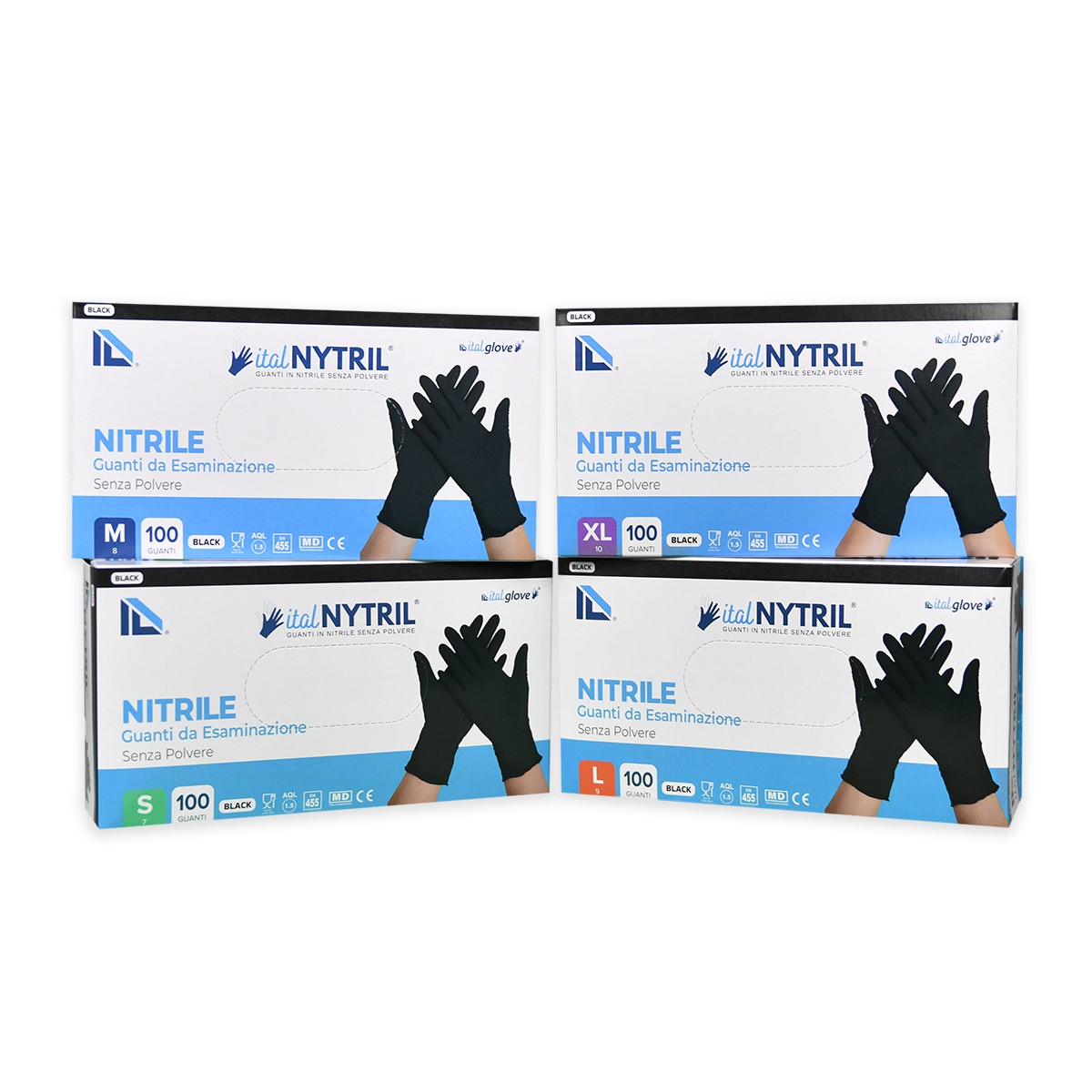 Ital Nytril Guanti Nitrile Nero x100pz Misura S