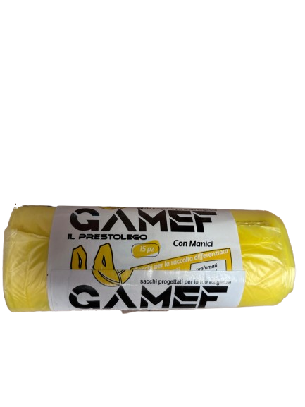 Gamef Sacchi per la Differenziata 55x70 Con Manici Gialla 15pz Profumata Limone