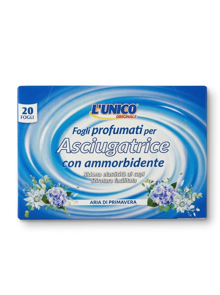 L'unico fogli asciugatrice profumati con ammorbidente 20pz Blu