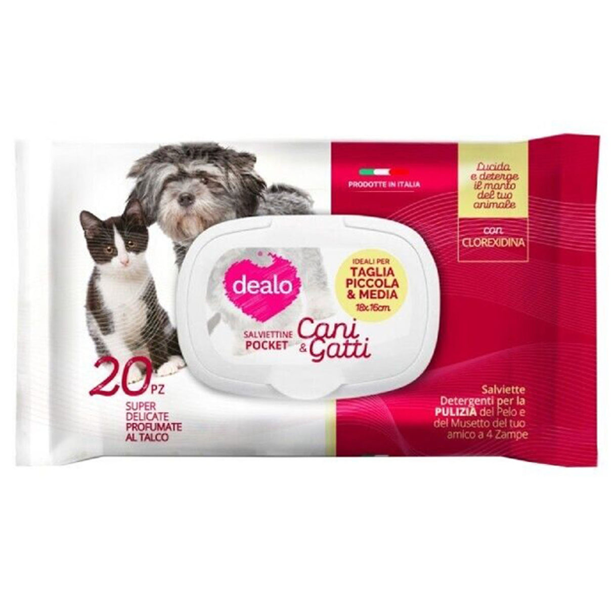 Dealo Salviettine Cani & Gatti x20 Pocket Da Borsa con Tappo